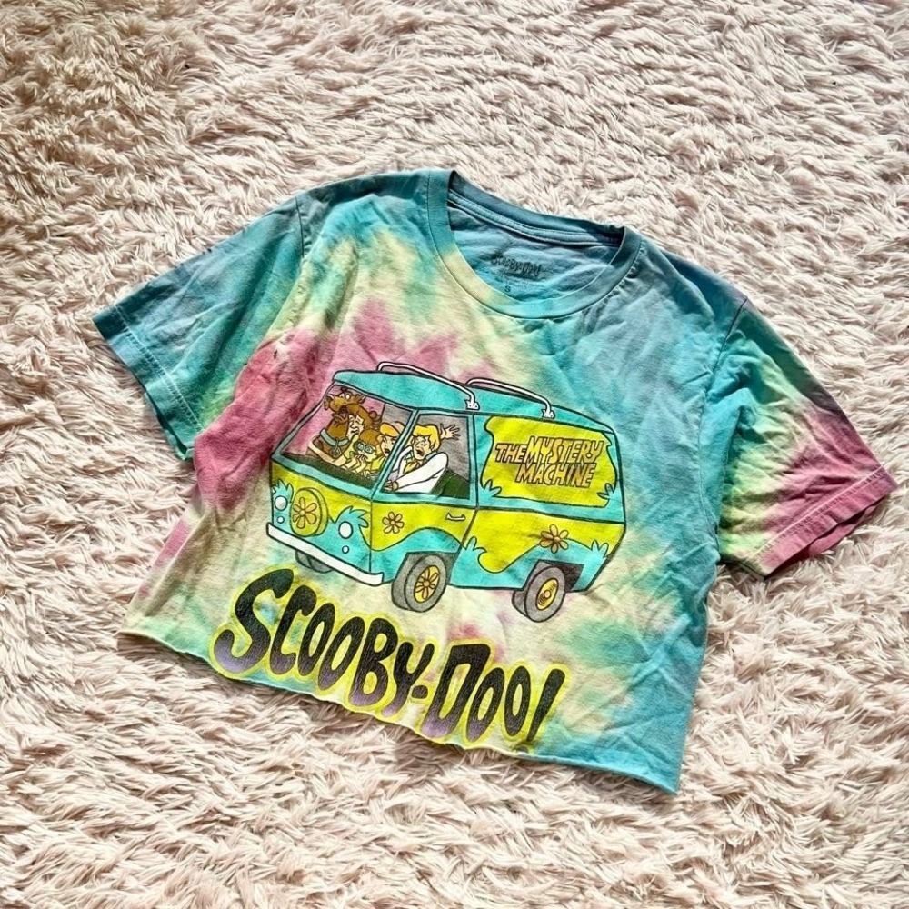 Scooby Doo Tie Dye Cartoon Retro Kidcore Oversized Crop Top Womens S Colorful